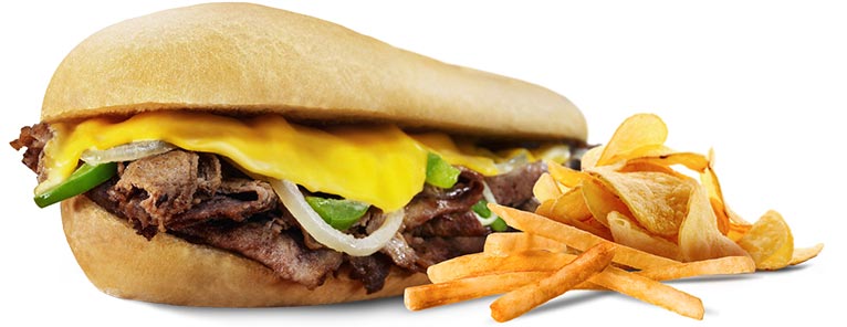 Steak and Cheese sub with sides