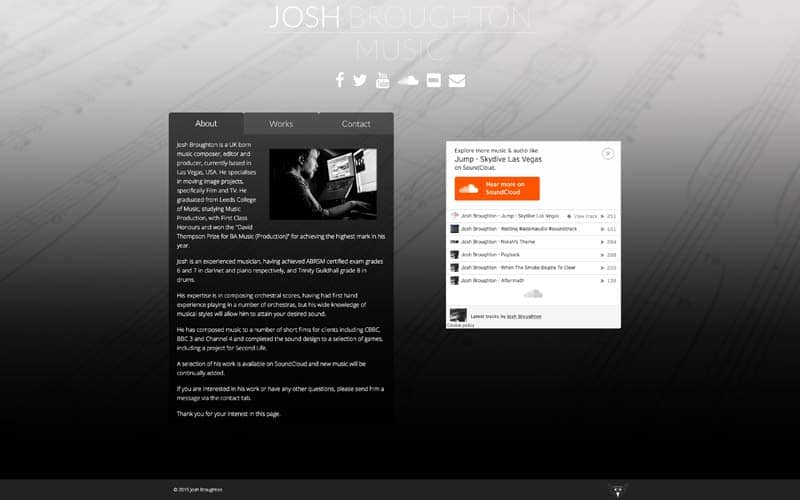 Josh Broughton Music, Website Screenshot