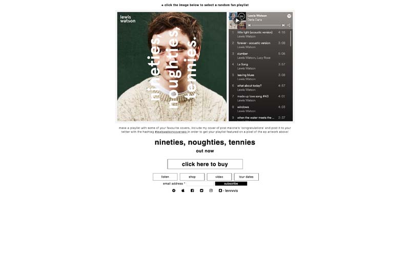Lewis Watson Music, Website Screenshot