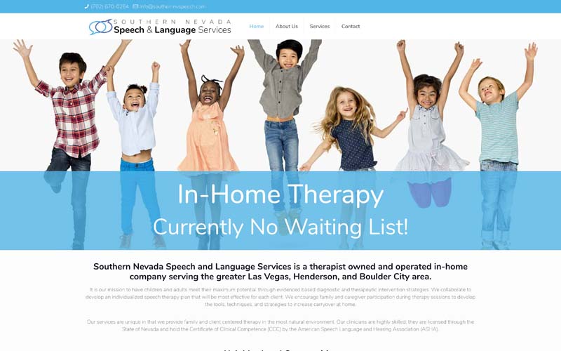 Southern Nevada Speech and Language Services, Website Screenshot